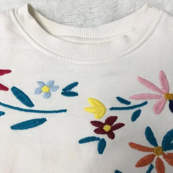 Hanna Andersson Little Girl Off White Floral Sweatshirt Top Size 4 Embroidered - Picture 7 of 12